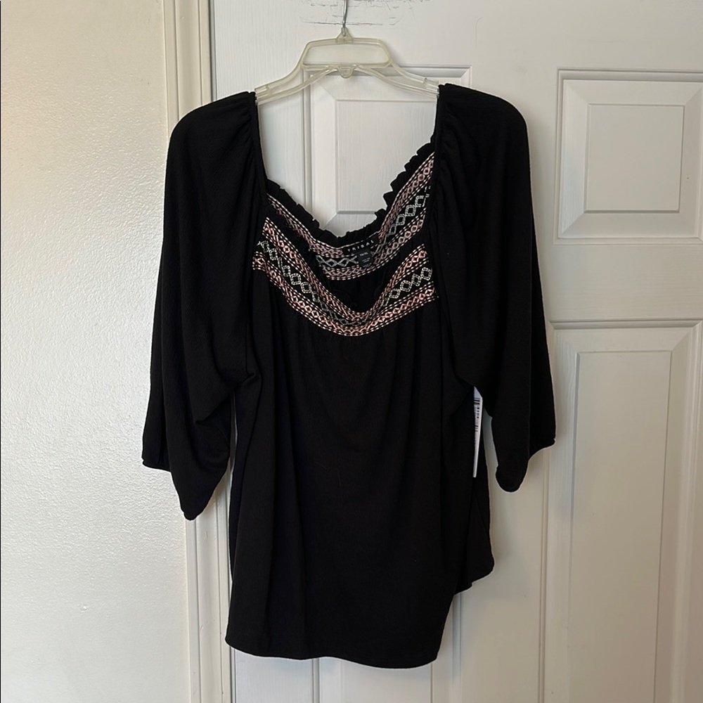 Tribal Women's Black Lace Detail Top